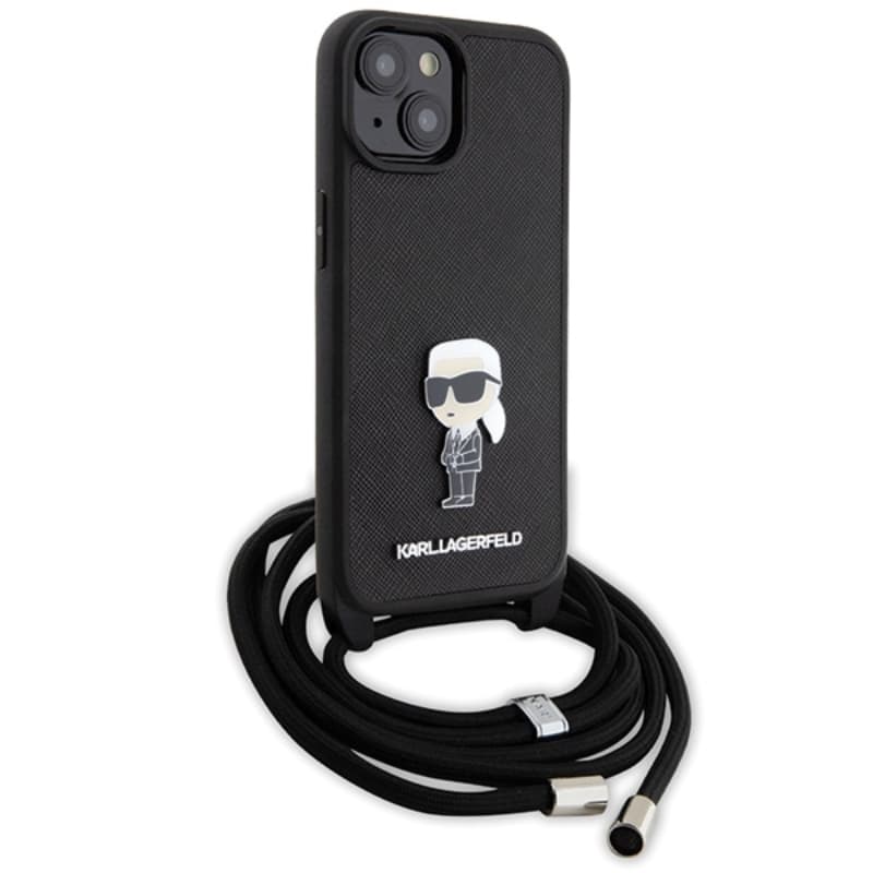 Karl Lagerfeld Crossbody Saffiano Monogram Ikonik Metal Pin - Case for iPhone 15 (Black) 3