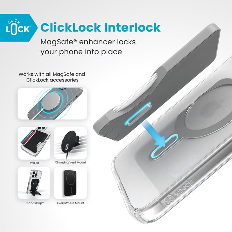Speck Presidio Perfect-Clear ClickLock & MagSafe - iPhone 16 Plus Case (Clear / Chrome Finish / Serene Silver) 2