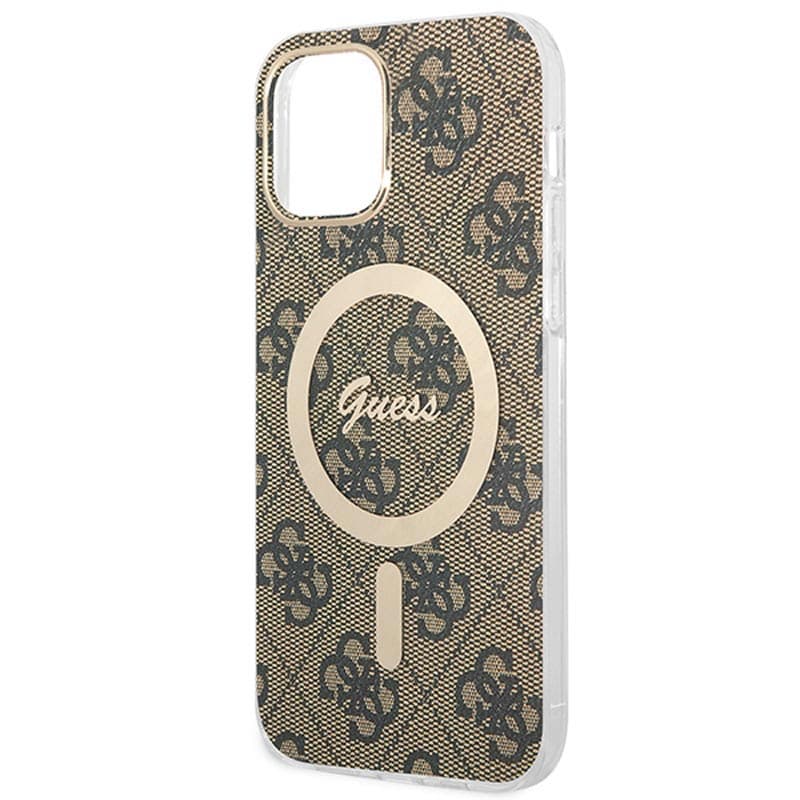 Guess Bundle Pack MagSafe 4G - Set of case for iPhone 12 / iPhone 12 Pro + MagSafe charger (Brown/Gold) 7