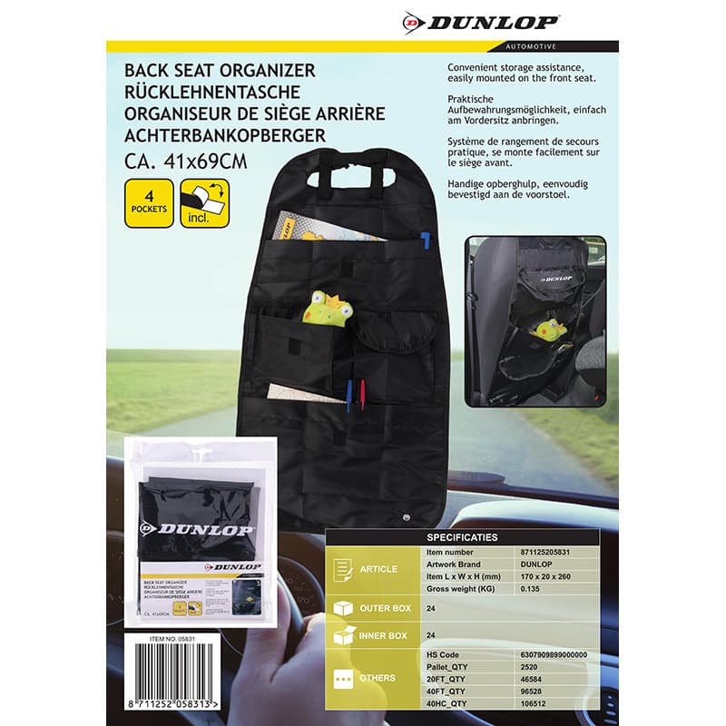 Dunlop - Car organizer / glove box / seat protector (black) 2