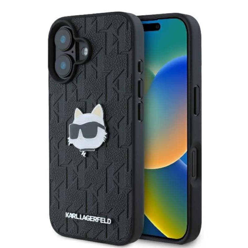 Karl Lagerfeld Monogram Choupette Head Pin - Case for iPhone 16 (black)