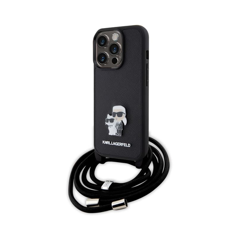 Karl Lagerfeld Crossbody Saffiano Metal Pin Karl & Choupette - Case for iPhone 15 Pro (Black) 1