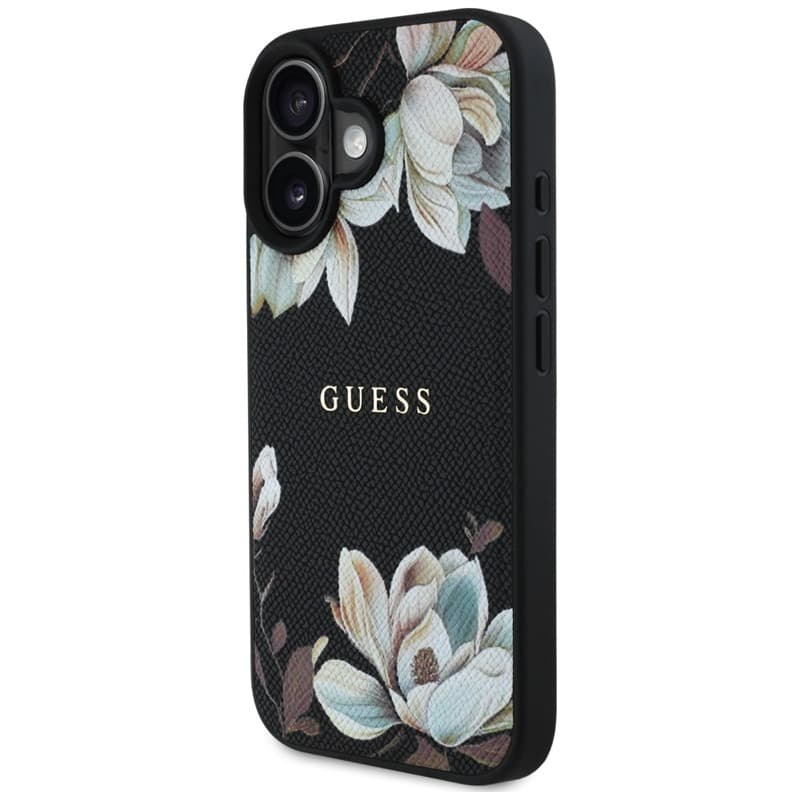 Guess Grained Printed Flower Pattern MagSafe - Case for iPhone 16 (black) 2