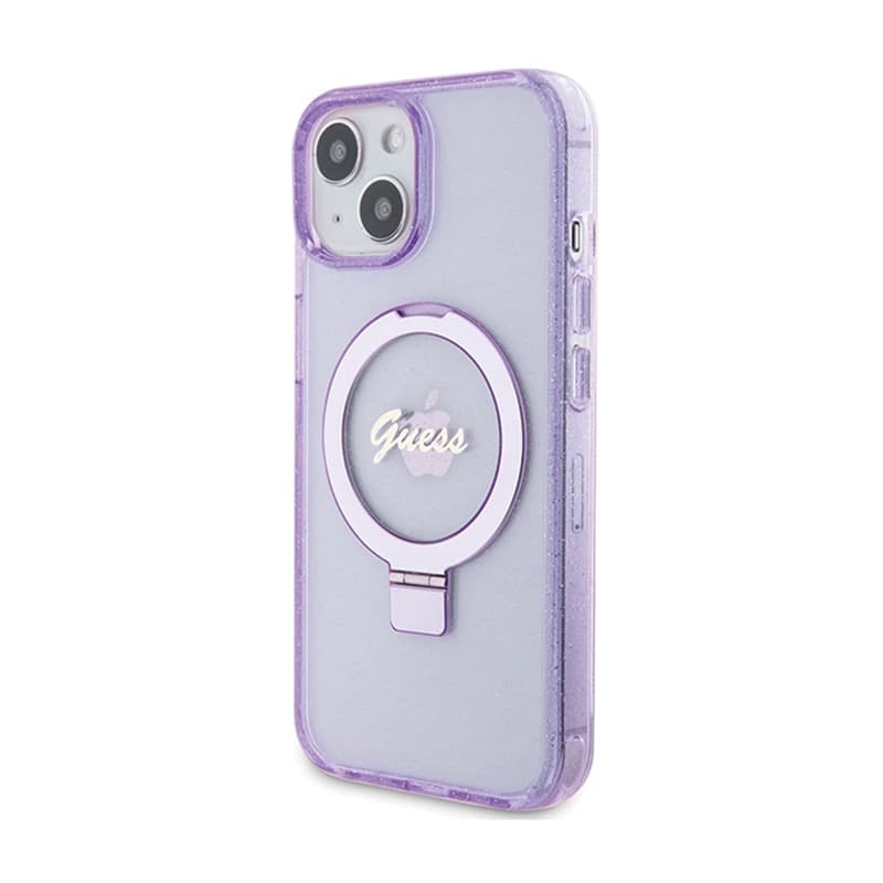 Guess Ring Stand Script Glitter MagSafe - iPhone 15 Plus Case (Purple) 2