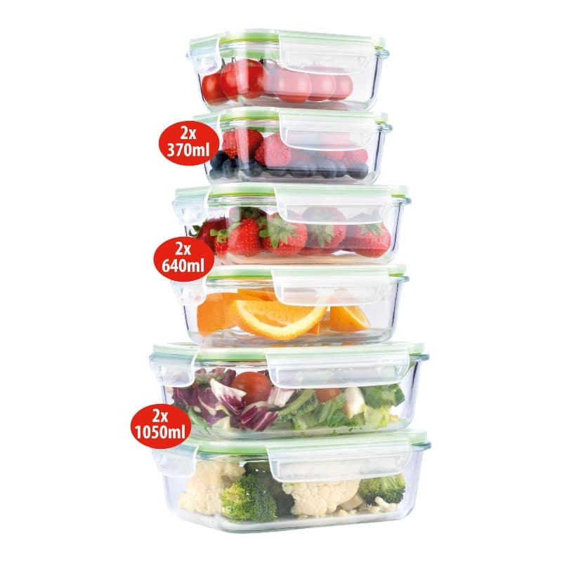 Alpina - Set of 6 glass food containers with lid lunchbox 370 ml / 640 ml / 1050 ml 5