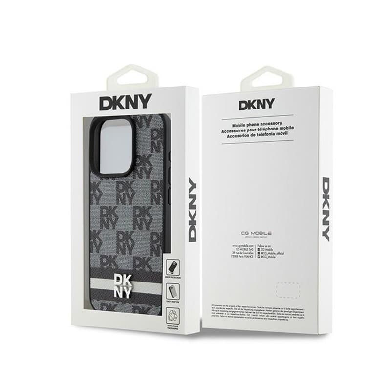 DKNY Leather Checkered Mono Pattern & Printed Stripes - iPhone 15 Pro Case (black) 8