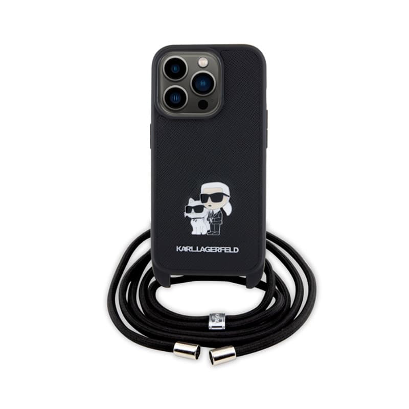 Karl Lagerfeld Crossbody Saffiano Metal Pin Karl & Choupette - Case for iPhone 15 Pro (Black) 2