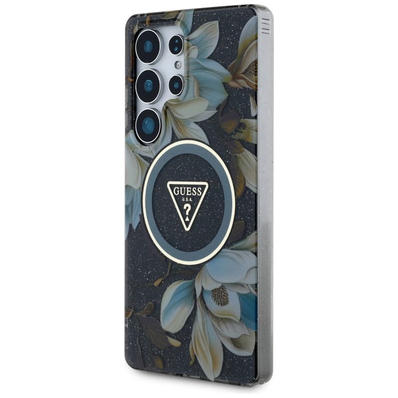 Guess Glitter Flowers Triangle Buttons MagSafe - Case for Samsung Galaxy S25 Ultra (black) 2