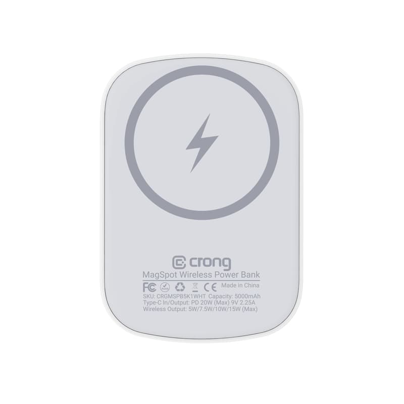 Crong MagSpot Power Bank - Ultra Slim Wireless Power Bank with MagSafe 5000mAh, USB-C 20W PD (White) 7