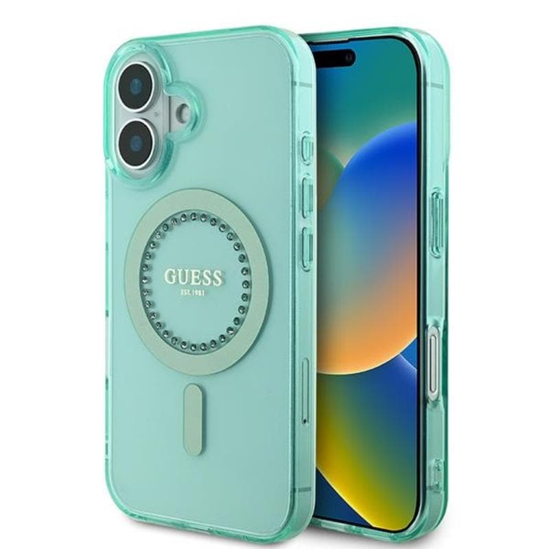 Guess IML Rhinestones MagSafe - Case for iPhone 16 Plus (Green) 1