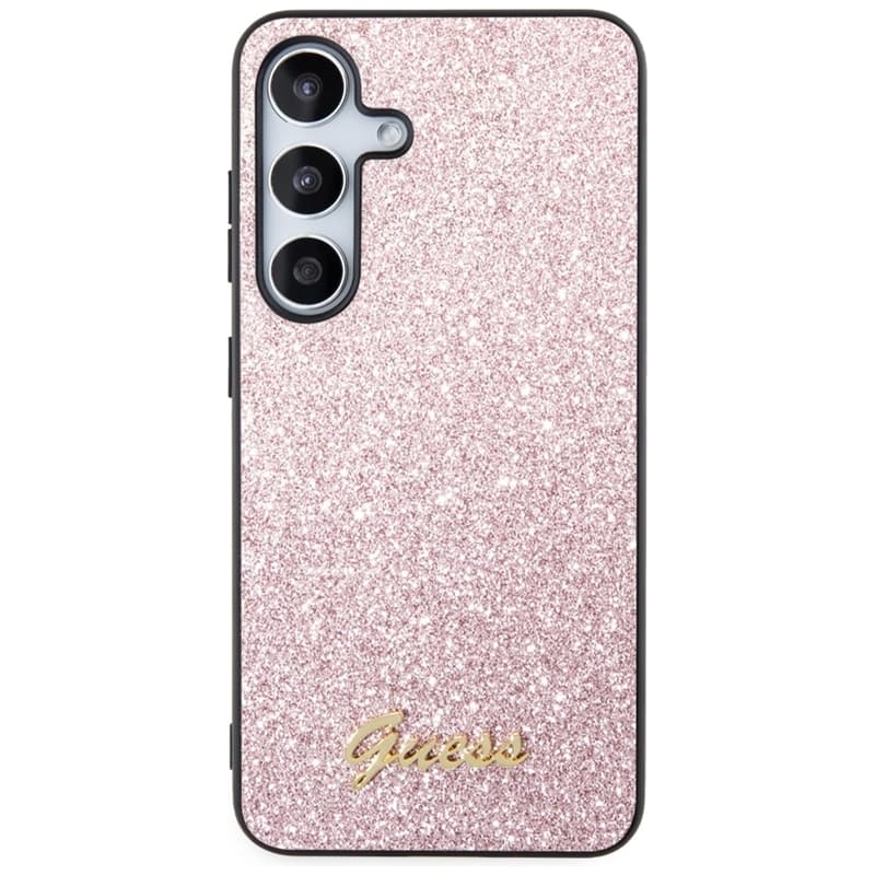 Guess Glitter Flakes Metal Logo Case - Case for Samsung Galaxy S24 (Pink) 3