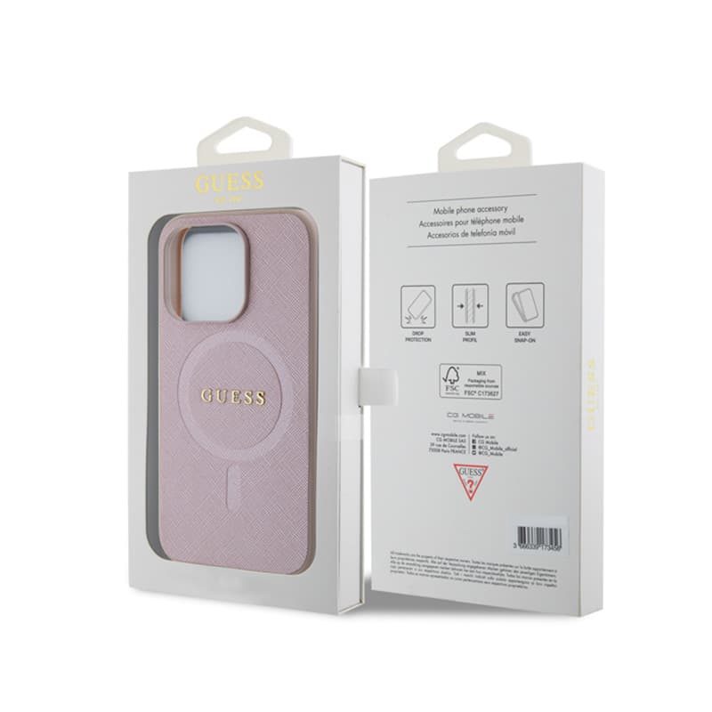 Guess Saffiano MagSafe - Case for iPhone 15 Pro (Pink) 7