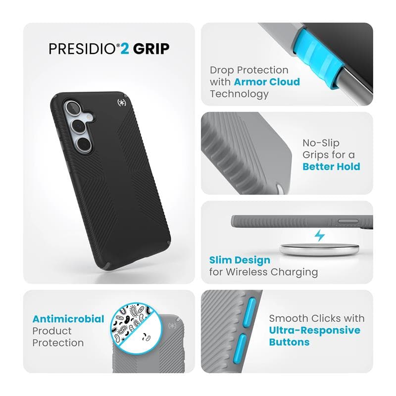 Speck Presidio2 Grip - Samsung Galaxy S24 FE Case (Black/Slate Gray/White) 7