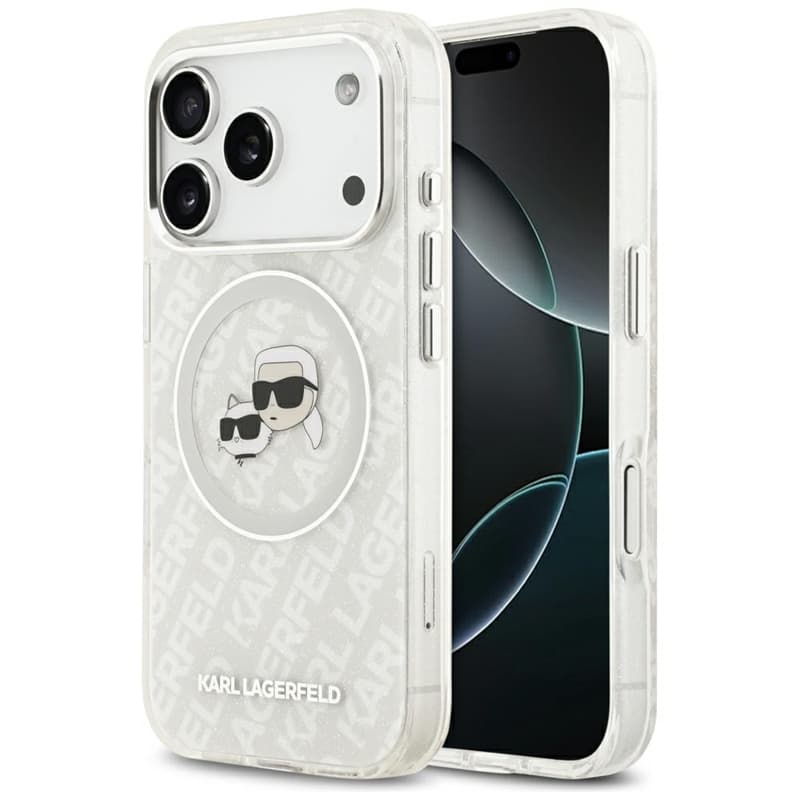 Karl Lagerfeld IML Glitter Karl & Choupette Heads Logo MagSafe - Case for iPhone 17 Pro Max (gray)