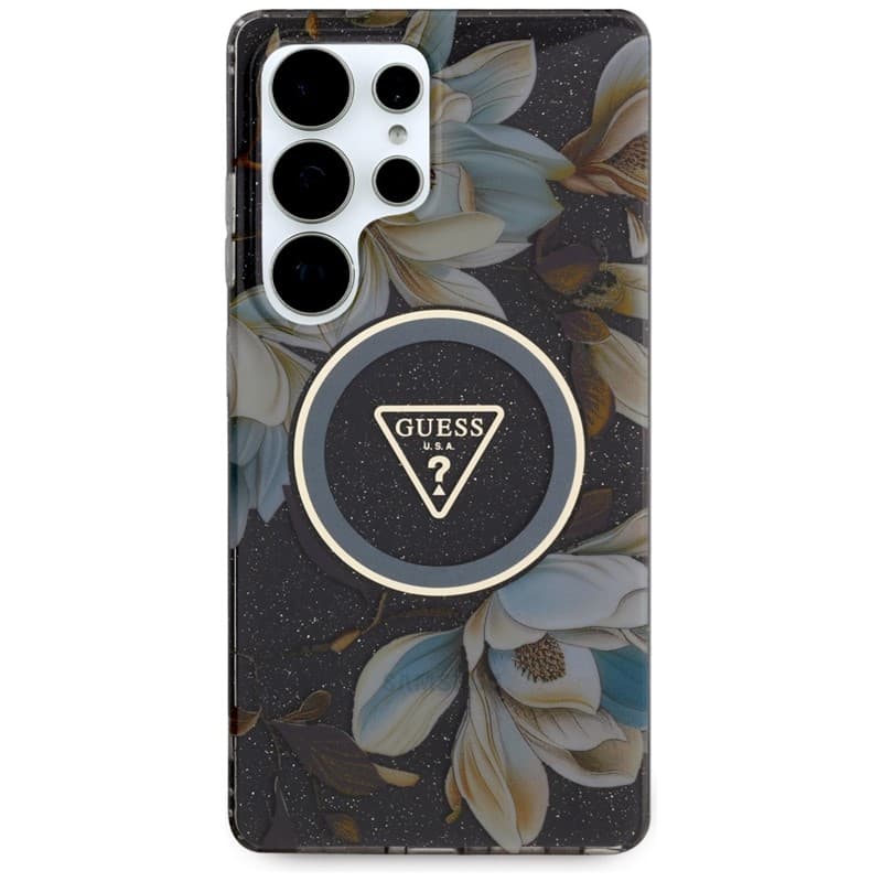 Guess Glitter Flowers Triangle Buttons MagSafe - Case for Samsung Galaxy S25 Ultra (black) 3