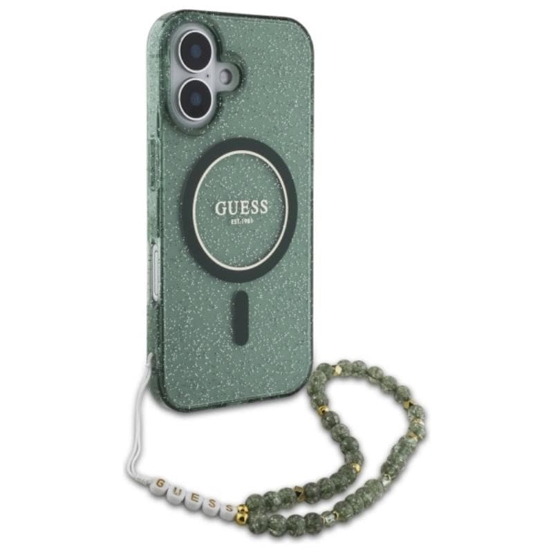 Guess IML Glitter With Pearl Strap MagSafe - Case for iPhone 16 Plus (Green) 3