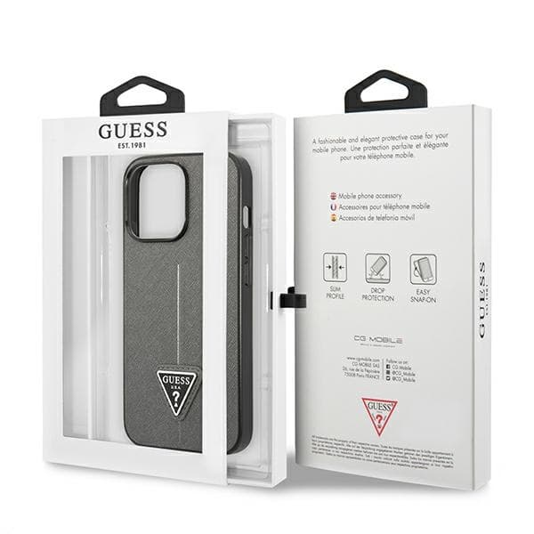 Guess Saffiano Triangle Logo Case - Cover for iPhone 13 Pro Max (Silver) 8