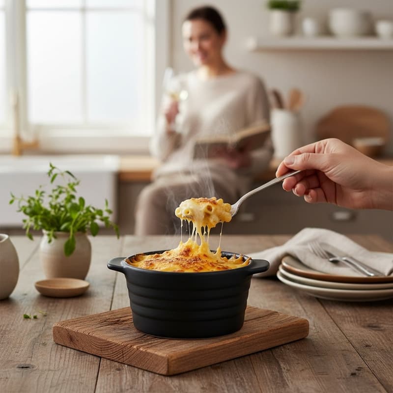 Alpina - Ceramic ovenproof dish with lid, round, 13x10 cm, 210 ml (black) 4