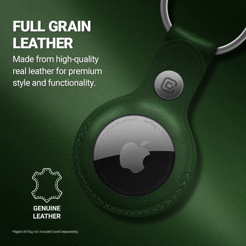 Crong Leather Case with Key Ring – Protective leather case with key ring for Apple AirTag 1/2 (green) 5