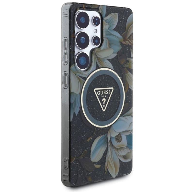 Guess Glitter Flowers Triangle Buttons MagSafe - Case for Samsung Galaxy S25 Ultra (black) 4