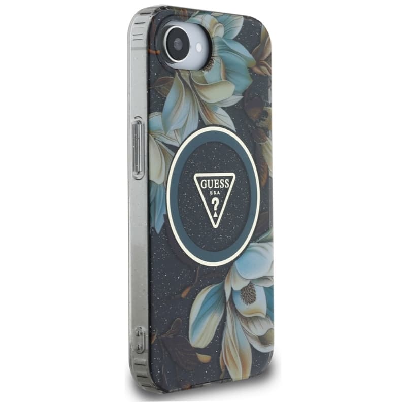 Guess IML Metal Glitter Flowers Triangle MagSafe - Case for iPhone 16e (black) 4