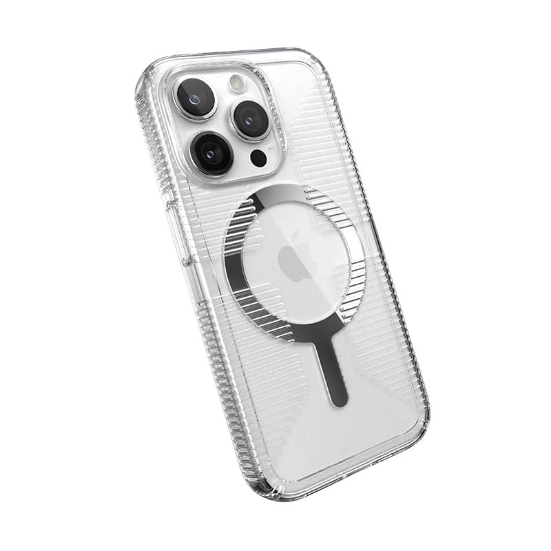 Speck Gemshell Grip + MagSafe - Case for iPhone 15 Pro (Clear / Chrome Finish) 4