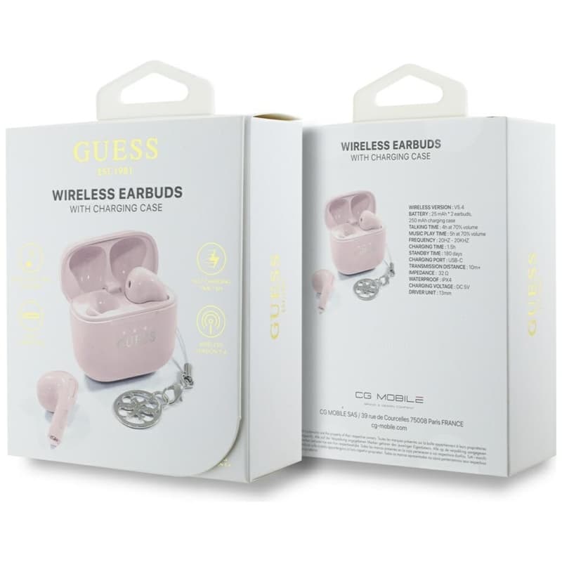Guess Glossy Effect Printed Classic Logo & Charm - TWS Bluetooth Earphones + Charging Case (Pink) 6