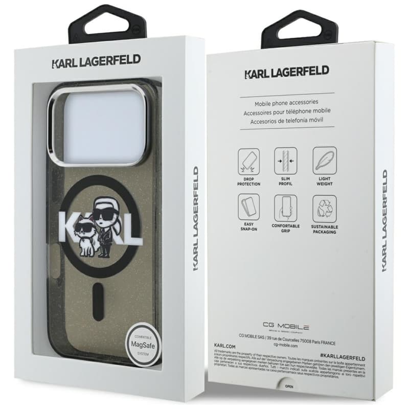 Karl Lagerfeld IML Glitter Karl & Choupette Sketch Logo MagSafe - Case iPhone 17 Pro (Black) 8