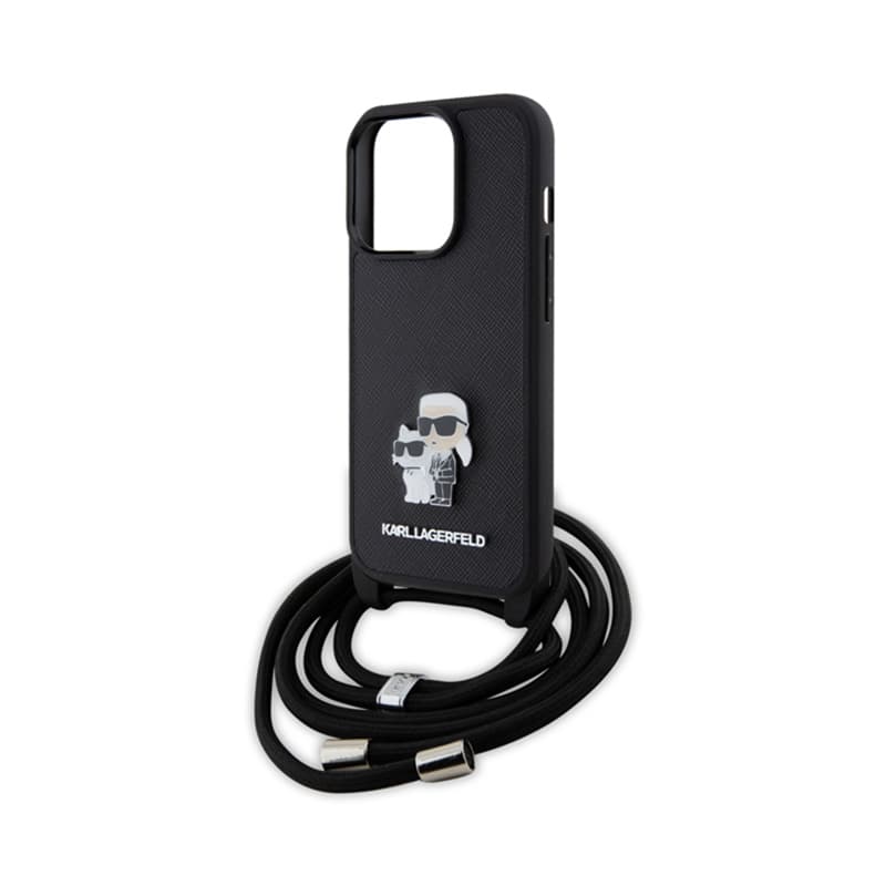 Karl Lagerfeld Crossbody Saffiano Metal Pin Karl & Choupette - Case for iPhone 15 Pro (Black) 5
