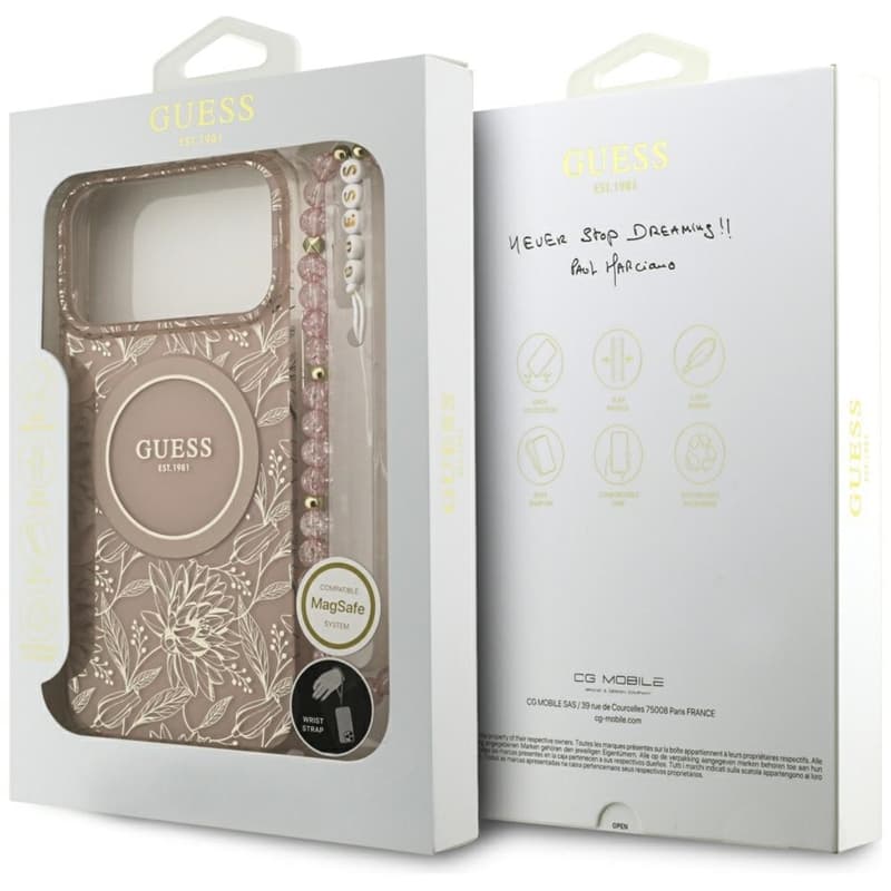 Guess IML Flowers Electro Pearl Strap MagSafe - Case iPhone 17 Pro Max (pink) 8