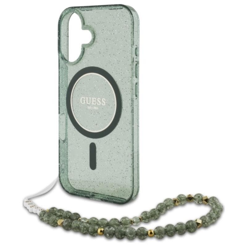 Guess IML Glitter With Pearl Strap MagSafe - Case for iPhone 16 Plus (Green) 5