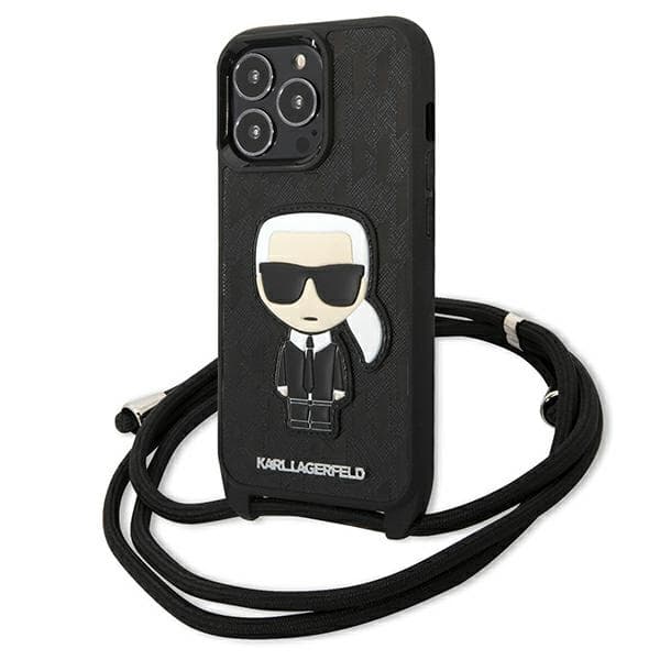Karl Lagerfeld Leather Monogram Patch and Cord Iconik- Cover for iPhone 13 Pro  1