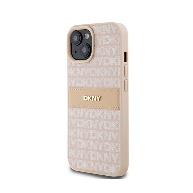 DKNY Leather Mono Stripe & Metal Logo - Case for iPhone 15 Plus / 14 Plus (pink) 2