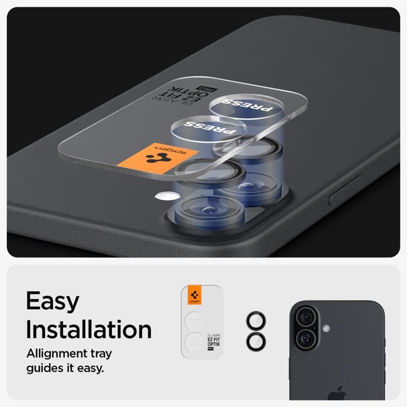 Spigen Optik Pro GLAS.TR EZ Fit Camera Protector 2-Pack - Lens Protector for iPhone 17 / 16 / 16 Plus (2 pcs) (Black) 7