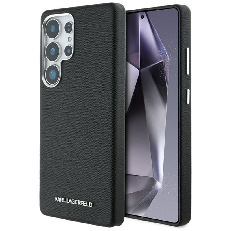 Karl Lagerfeld Saffiano Full Wrapped Elongated Metal Logo MagSafe - Case for Samsung Galaxy S25 Ultra (black)