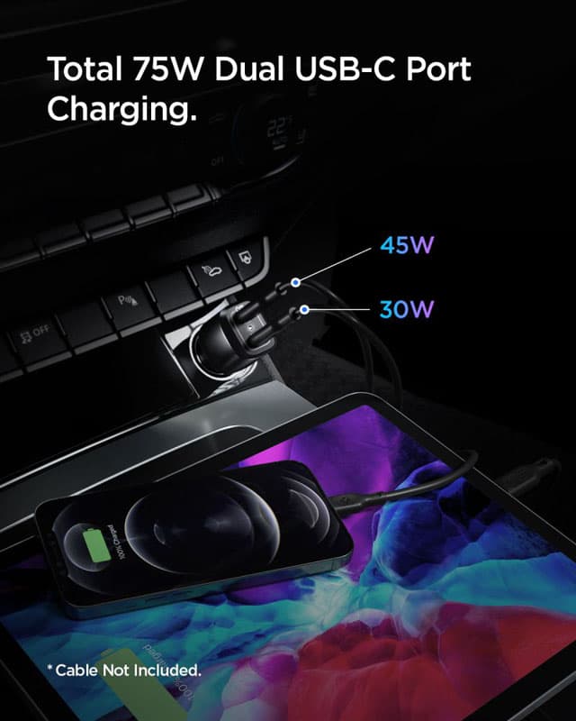 Spigen PC2200 Arcstation 2 - Car charger 2x USB-C 45W+30W PD (Black) 3