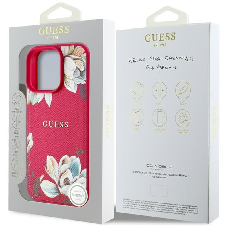 Guess Grained Printed Flower Pattern MagSafe - Case for iPhone 16 Pro (fuchsia) 8
