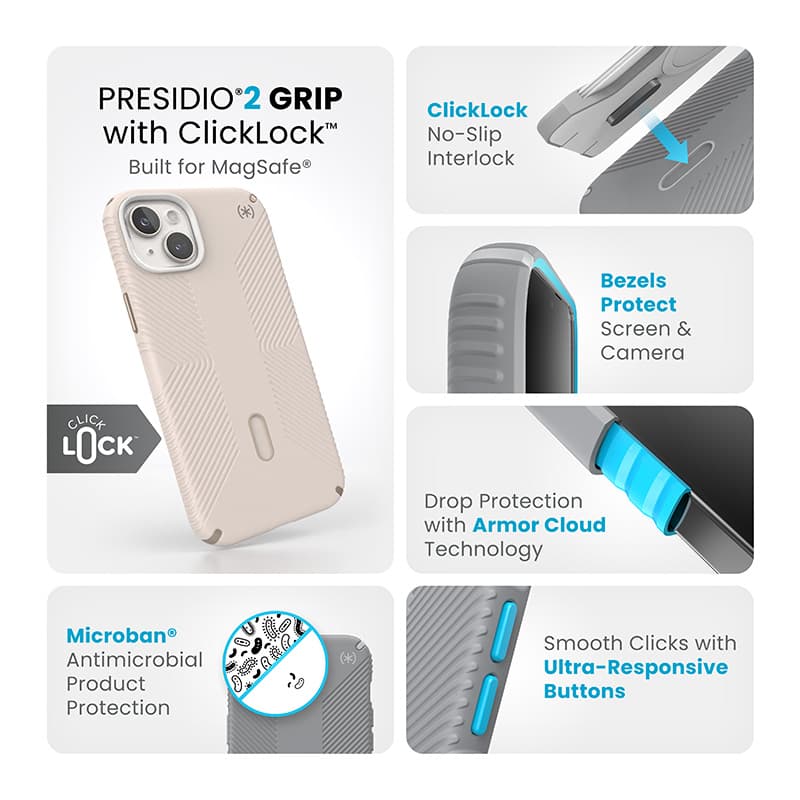 Speck Presidio2 Grip ClickLock & Magsafe - iPhone 15 Plus / iPhone 14 Plus Case (Bleached Bone / Heirloom Gold / Hazel Brown) 4