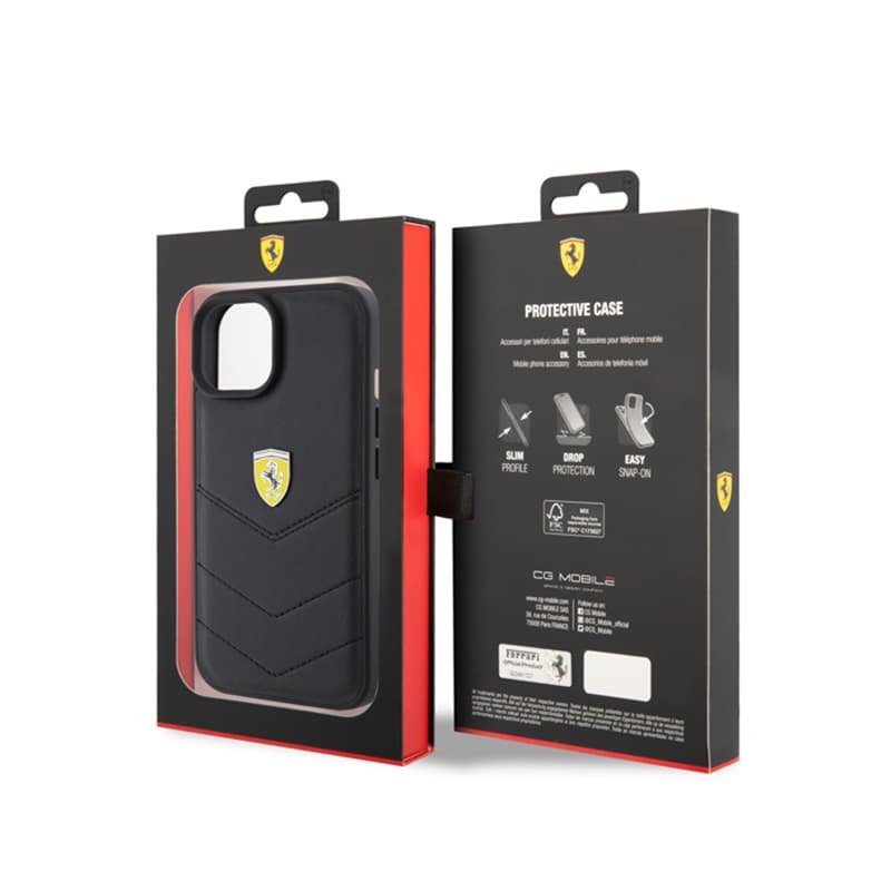 Ferrari Quilted Metal Logo - Case for iPhone 15 Car (Black) 8