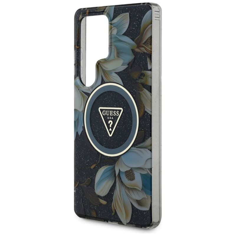 Guess Glitter Flowers Triangle Buttons MagSafe - Case for Samsung Galaxy S25 Ultra (black) 6
