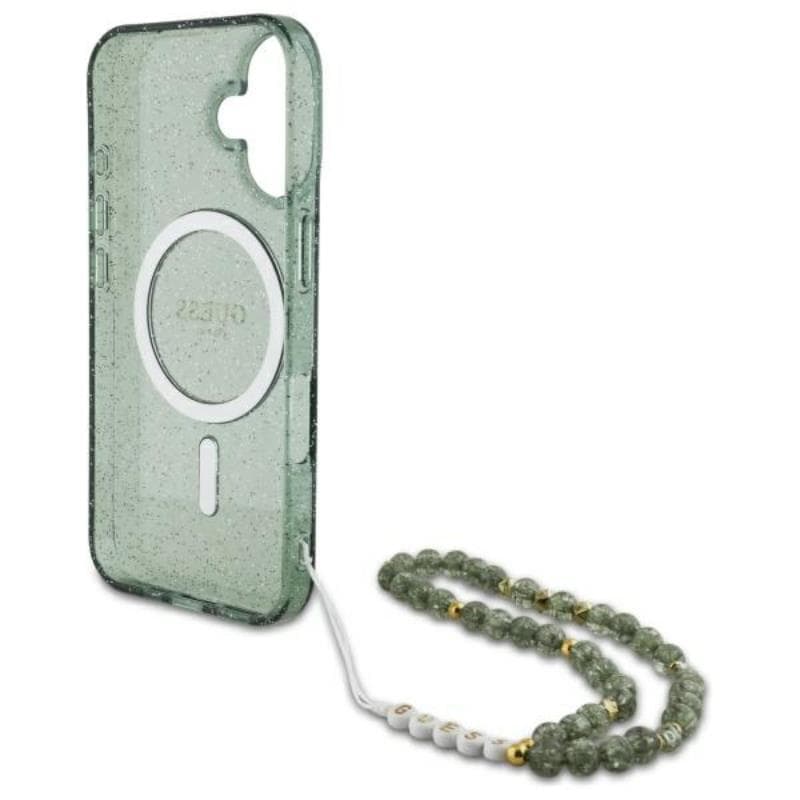 Guess IML Glitter With Pearl Strap MagSafe - Case for iPhone 16 Plus (Green) 6