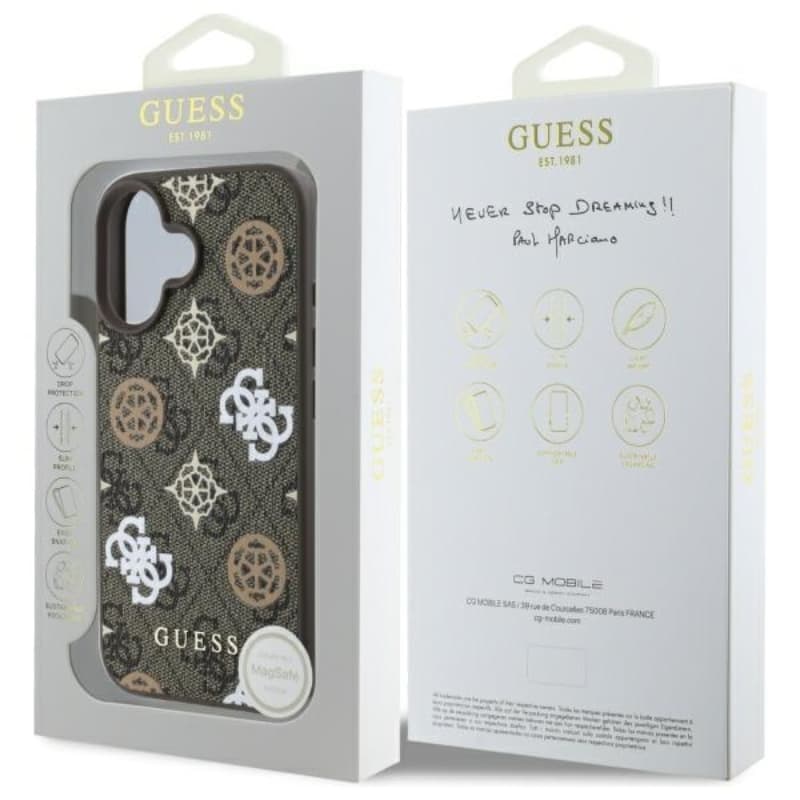 Guess Peony On 4G Background MagSafe - Case for iPhone 16 (brown) 8