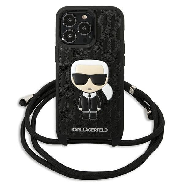 Karl Lagerfeld Leather Monogram Patch and Cord Iconik- Cover for iPhone 13 Pro  2