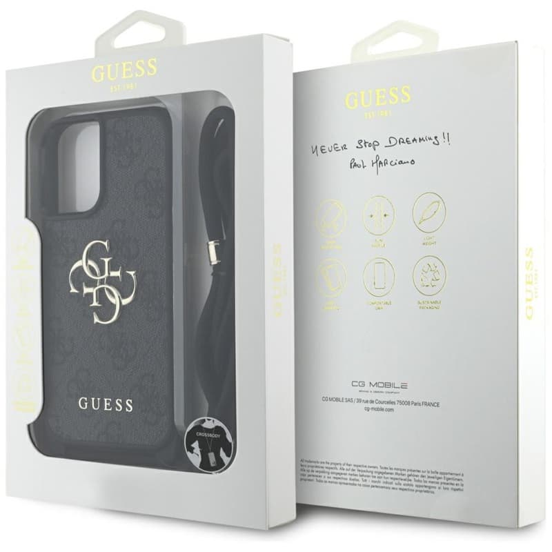 Guess 4G Big Logo Cord Strap Crossbody - Case for iPhone 16 Plus (black) 7