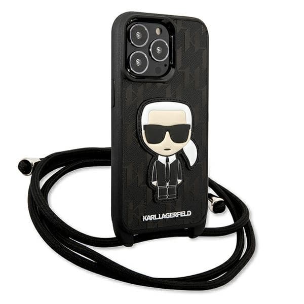Karl Lagerfeld Leather Monogram Patch and Cord Iconik- Cover for iPhone 13 Pro  3