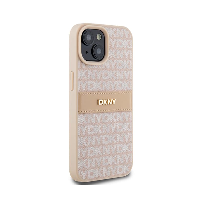 DKNY Leather Mono Stripe & Metal Logo - Case for iPhone 15 Plus / 14 Plus (pink) 4