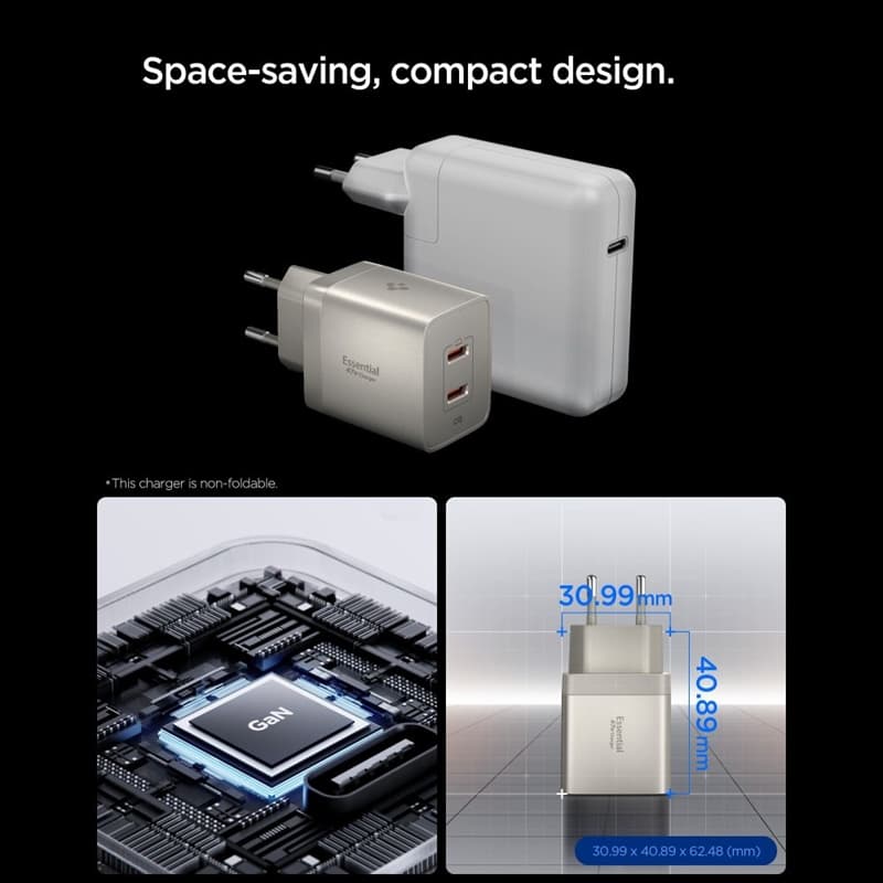 Spigen Essential EE472EU GaN - 2x USB-C PD PPS 47W Wall Charger (Natural Titanium) 4