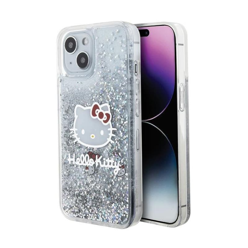 Hello Kitty Liquid Glitter Charms Kitty Head - iPhone 14 Case (Silver) 1