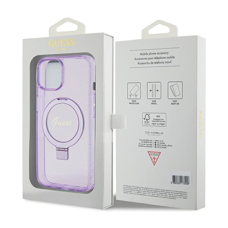 Guess Ring Stand Script Glitter MagSafe - iPhone 15 Plus Case (Purple) 8