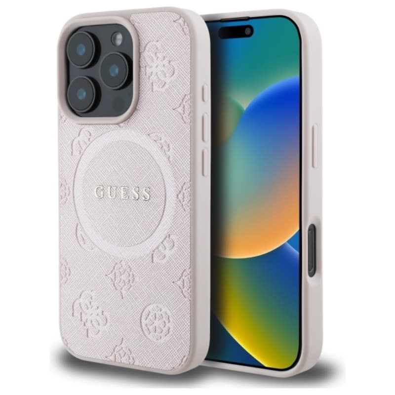 Guess Saffiano Peony Classic Logo MagSafe - Case for iPhone 16 Pro Max (pink)